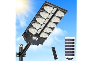 Viugreum 2000W LED Réverbères Lampadaire Solaire Exterieur avec Télécommande, 6500K Spot Solar Extérieur Détecteur de Mouvement IP65 Etanche LED Réverbère Solar pour Jardin Patio Rue