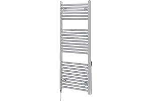 GO BATHROOMS Newark Chrome Electric Heated Towel Rail Wall Mounted Slim Ladder Design Bathroom Radiator - 1200mm x 500mm