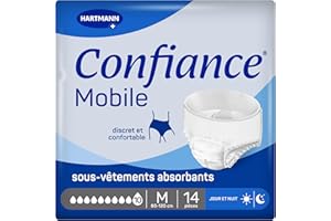 Confiance Mobile - Slips Absorbants pour Hommes et Femmes - Niveau d'Absorption = 10 gouttes (Fuites Urinaires Importantes) - Discrets et efficaces - pH Neutre à la Peau - Taille M - 14 Unités