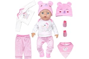 CARREUTY Puppenkleidung Set für 14-18 Zoll Baby Puppen, Rebornpuppenkleidung 30-43cm Kleidung Bekleidung Kleidung Puppen Zubehör mit Cute Pink Elephant Top Trousers Hat Bib Socks Geschenk für Kinder Mädchen