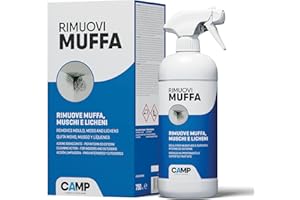 CAMP Rimuovi Muffa - Antimuffa per Muri Interni ed Esterni ad Azione Rapida, Spray Antimuffa Igienizzante Pronto all'Uso, Ideale per Rimuovere Muffe, Muschi e Funghi - Prodotti Pulizia Casa, 750 ml