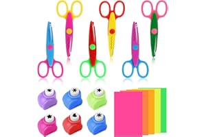 MXTIMWAN Set di 6 forbici a zig-zag, per bambini, 6 punzonatrici di carta, 5 pezzi taglio di carta, forbici colorate per bambini, design artigianale, clip book, fai da te