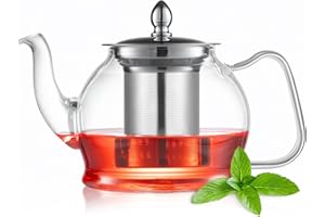 MS WGO Clear Glass Teapot with Infuser 850ml/28.74oz, Round Shape Infuser Tea Pot, Heat-Resistant Borosilicate Glass Tea Pot with Infuser