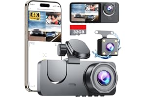 COOLFELL 4K Dashcam Voiture Avant Arrière, Wi-FI GPS Caméra Voiture avec Carte SD 32G, Camera Voiture à 3 canaux Grand Angle 170°, Vision Nocturne,WDR,G-Capteur,Mode Stationnement 24H,Enregistrement en Boucle