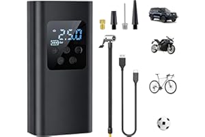 Qingning Compresor de Aire Portátil 150PSI, Inflador Ruedas Coche con Pantalla LCD, Batería 6000mAh,Mini Inflador Eléctrico con Luz LED, Bomba de Aire Portátil para Coches, Bicicletas, Motos y Balones