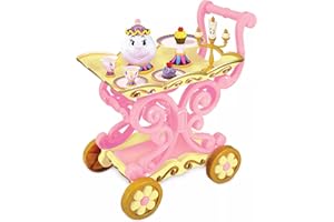 Disney Store Princess Belle Chariot à thé La Belle et la Bête, 11 pièces, comprend un chariot à thé, une théière à bulles et un luminaire chantant, convient aux enfants de 3 ans et plus