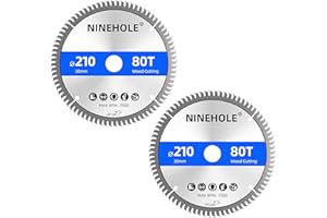 NINEHOLE 2 sztuki Brzeszczot do Piły Tarczowej 210 x 30 mm (pierścień 25mm/20mm/16mm) - Tarcza 80 Zębów, do Drewna, Sklejki, Laminatu, Płyt Kartonowo-Gipsowych, Plastiku