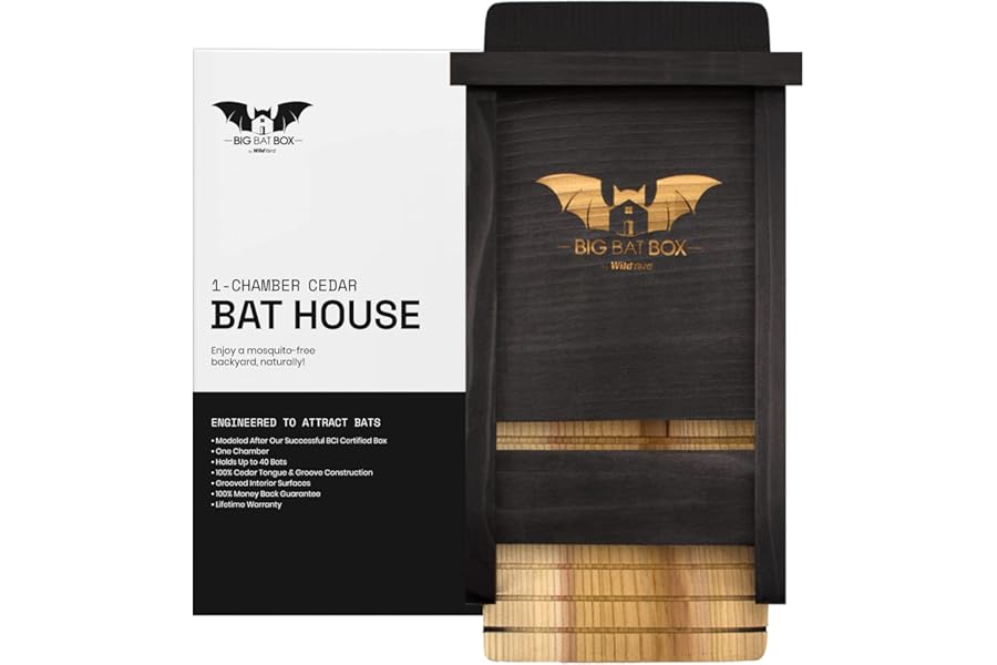 WildYard Wooden Outdoor Bat Box - Single-Chamber Black - Bug Deterrent for Garden - Preassembled Easy Hang for Gardening - Weatherproof Wood for Outdoor Garden Ornaments