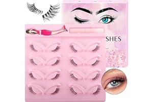 Media Pestañas, Cevillae 8 Pares de Pestañas Postizas con Pegamento, Ojo de Gato Pestañas Postizas Naturales Pestañas Artificiales Fluffy Natural Fake Lashes Extensions kit Dos Tipos,Pinzas Incluida