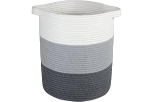 SMARTPRODUCT Grand Panier en Coton de rangement tissé 32 x 32 x 38cm avec poignées, en corde de coton solide pour linge, serviettes, jouets, rangement 3 couleurs pour chambre, salle de bain, chambre d’enfant