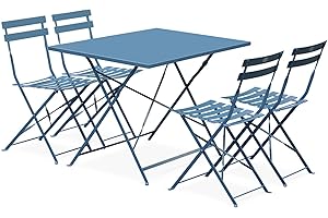 sweeek Tavolo da Giardino bistrot Pieghevole in Metallo con 4 sedie, 110x70cm, Emilia, Blu Grigio, 110x70x72 cm