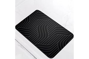 Homlab Bathroom Bath Mat Rug, Diatomaceous Earth Water Absorbent Rubber Backed Non-Slip Bathroom Floor Mat Carpet Square Cool Thin Washable Quick Dry For Shower Tub Bathtub Sink Indoor Door (Black)