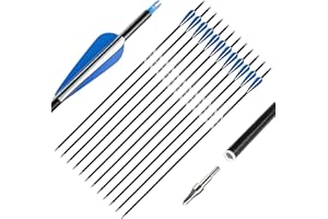 The7boX 12pcs 31'' Bogenschießen Fiberglaspfeile Spine 500 Verstellbare Nocke mit Ersatz-Schraub-Pfeilspitzen für Compound- und Recurve-Bogen-Zielübungen für die Outdoor-Jag