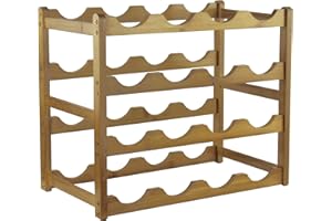 FUREINSTORE Botellero Vino de Madera Bambú | Estante Organizador Expositor Autoportante de 16 Botellas | para Mesa Bar Cocina Bodega Encimera Almacenamiento Hogar (Marrón, 4 Niveles 16 Botellas)