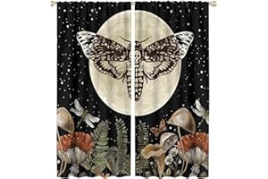 SHELIFESTYLE Death Moth Window Curtains, Vintage Mushroom Butterfly Windows Drapes Boho Botanical Plant Gothic Blackout Rod Pocket Windows Treatments for Bedroom Living Room 42x54in