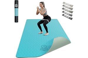 HAPBEAR Tappetino da Yoga Extra Large - 183 cm x 91 cm x 6 mm, TPE Antiscivolo, per Allenamenti a Casa, Yoga, Pilates e Stretching, Resistente, Ecologico,Inclusi Bande di Resistenza e Borsa da Portare