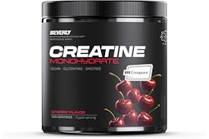 BEVERLY NUTRITION Beverly Creatine - 100% Creapure con sello oficial - 300 g - 100 servicios - Monohidrato de creatina pura micronizada - Sin añadidos, libre de contaminantes, No-GMO, vegana, sin gluten (CEREZA)