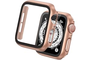 Tuocal 2 Stück Hard Hülle Kompatibel mit Apple Watch Series 9 Series 8 Series 7 41mm HD PC Vollständige Abdeckung Schutz mit Schutzfolie Cover Case Glas Schutzhülle für iWatch 41mm, Roségold