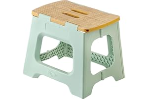 Vigar Taburete Plegable Compacto para Adultos, 27 cm Taburete Plegable Antideslizante para Casa, Dormitorio, Baño, Armario, Oficina, Soporta hasta 150 kg, Verde, Bamboo Print on Top