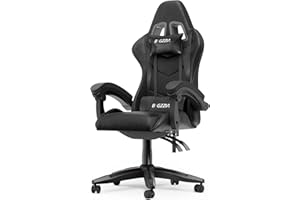 bigzzia Silla Gaming,Silla Ergonómica Gaming,Altura Regulable Silla con Apoyo Lumbar y Reposacabezas, Respaldo Inclinable hasta 155° (NingúN RGB, Negro)