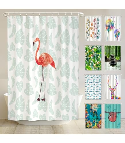 Frohe Weihnachten Duschvorhang Mit Rosa Flamingo & Geschenken – Weihnachtsdeko Fürs Badezimmer, 183x183 Cm