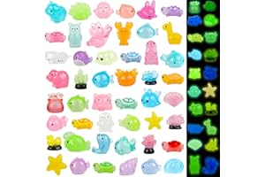 XHTOL 50PCS Mini Sea Resin Animals, 41 Styles Luminous Ocean Tiny Resin Figures Mixed Marine Miniature Little Small Plastic Animals Glow in the Dark for Aquarium Micro Landscape Fairy Garden Dollhouse Decor