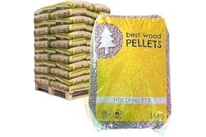 HOLYHOME Pellet 100% Abete ecologici per stufa - 33 confezioni da 15kg (1/2 bancale) combustibile sostenibile e ad alte prestazioni per riscaldamento domestico | Certificato EnPlus-A1 (1/2 Pallet 495 KG)