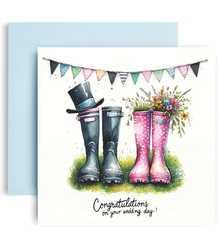 thumbnail image 2 of Wedding Card For Couple - Mr And Mrs Walking In Field Just Married Greeting Card 2 of 11
