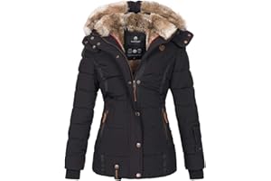 MARIKOO warme Damen Winter Jacke Winterjacke Steppjacke gefüttert Kunstfell B658