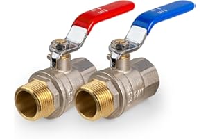 VANCOCO Kugelhahn 3/4 Zoll AG-IG, 2er Set, Absperrhahn aus Messing, Hebelgriff blau und rot, PN-40, für Wasser, Gas, Sanitär