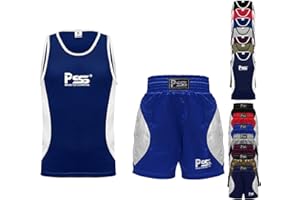 PSS Ensemble Boxe Enfants 3 à 14 Ans 2 Pièces Short + Débardeur Tenue Boxe Kick Boxing Muay Thai Boxe Anglaise Française Noir Bleu Rouge Gris Vert Bordeaux