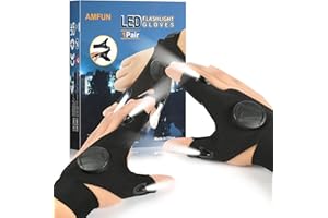 AMFUN Pêche Gants LED, Insolite Utile Gants LED Lumineux, Cadeau Homme, pour Réparer et Travailler dans Les Endroits Sombres
