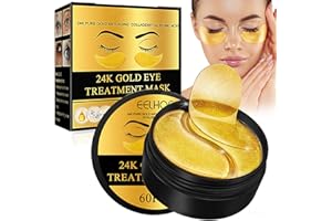 GELPRETTY 24K Mascara Para Los Ojos 60 Piezas,almohadillas de gel para ojos, Skincare Under Eye Patches, para Las Antiojeras, Ojeras, Bolsas de Los Ojos y La Hinchazón, Hidratante de Larga Duración