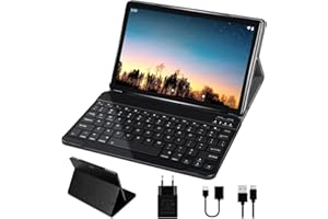 GOODTEL Tablette 10 Pouces Android 4Go RAM + 64Go ROM avec Quad Core | Batterie 8000mAh | Double Caméra 5+8MP | WiFi | Bluetooth | Type-C | MicroSD 4-256 Go, avec Cas, Clavier et Souris - Gris Foncé