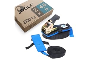 valonic WOLF - Cinghie di fissaggio con cricchetto - 6m, 2 pezzi, imbottita, EN-12195-2, 800 Kg, nero, Cinghia a cricchetto per fissare il carico, 25mm - Cinghia portapacchi per SUP o Kajak