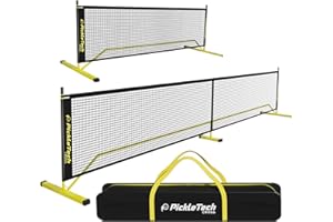 PICKLETECH 6.0 Cross Version Portable 2 in 1 Pickleball Nets Outdoor Game 22 FT & Half Court 11 FT Pickleball Net-USAPA Regulation Size-Pickle Ball Net System with Carrying Bag for Driveway,Backyards