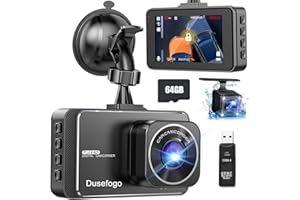 Dusefogo Dashcam Voiture Avant Arrière 1080P+720P, 3" FHD Écran Camera Voiture, 360 Degrés Caméra Embarquée pour Voiture avec Carte SD 64 G, Grand Angle 170°, Vision Nocturne, Capteur G