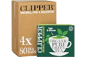 CLIPPER NATURAL, FAIR & DELICIOUS Clipper Organic Pure Green Tea Bags | 320 Teabags (4 x Boxes of 80) | Bulk Buy for Office, Home & Catering | Eco-Conscious, Fair Trade Tea | Natural Unbleached Plant-Based & Biodegradable