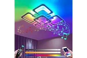 ‎KZT LED Musik Deckenleuchte mit Bluetooth Lautsprecher Wohnzimmerlampe Dimmbar RGB Farbwechsel Deckenlampe mit Fernbedienung Und APP Modern Deckenbeleuchtung Wohnzimmer Kinderzimmer Schlafzimmer Lampe