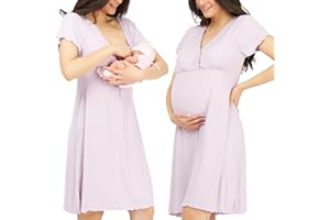 WOMUM Camicia da Notte Parto Ospedale, Camicia da Notte Premaman, 3 in 1 Allattamento, Ospedale e Gravidanza, Morbida e Transpirante per Il Massimo Comfort