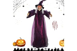Efymosce Animierte Hängende Hexe Dekoration, Sprechende Hexen Deko mit leuchtenden Augen, Gruseligem Sound, Halloween Deko Outdoor Hexen für Garten, Hof, Rasen (A)