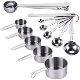 JIZZU 12Pcs Metal Measuring Spoons Set with Measuring Ruler &amp; Clip and Stainless Steel Measuring Cups for Baking, Measuring C