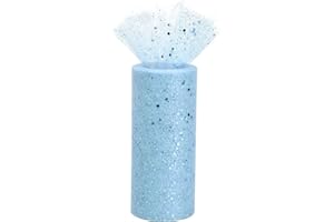 Cozlly 14.8cm x 25 Yards Rouleau Tulle Pailleté, Tulle Ruban Pailleté, Bobine de Tulle, Tissu de Tulle pour Mariage, Fête Décoration, Tutu pour Enfant, Cadeau Emballage (Bleu Clair)