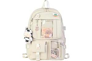 HORHEAR Sac à dos Kawaii pour L'école, Sac à dos Mignon avec Accessoires Kawaii, Broche et Pendentif,Animal en Peluche