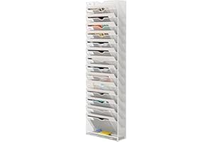Senhoglb Metal Hanging Wall Files, 16 Pockets Wall File Organiser, A4 Mesh Magazine Storage Rack, Wall Pocket Mail Holder for Wall Mounted for School, White