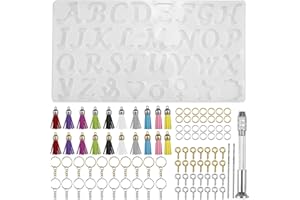 posionks 164 PiècesPorte clés Moule Lettre Resine DIY Artisanat Moulage Ensembl Ensemble pour Bricolage Bijoux Pendentif Porte Clé Boucles d'oreilles