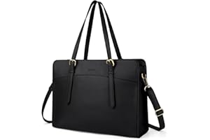ECOSUSI Tote Bags for Women With Zip PU Leather 15.6 Inch Laptop Bag Work Bag Briefcase Handbag Shoulder Bag For Office, Business, Daily, Black