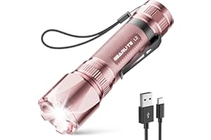 GEARLITE LED Torch Rechargeable, 3500LM Torches LED Super Bright with Clip Adjustable Focus, 3 Lighting Modes Waterproof Small Torch for Power Cuts, Emergency, Camping, Hiking, Outdoor(Pink)
