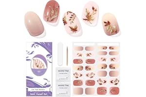 UBAXQURU Autocollant Ongle Gel UV - 28pcs Vernis Autocollant Ongles D'Automne Gel Nail Stickers Auto-adhésifs Qualité Salon Longue Durée Pour Femmes Filles Nail Designs（Feuille d'érable）
