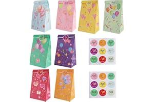 MOSTFUN 16 sztuk toreb urodzinowych dla dzieci, z wzorem balonów, małe torebki na prezent z 18 naklejkami, torby na cukierki, koperta na prezent urodzinowy, na herbatniki, imprezy, wesela